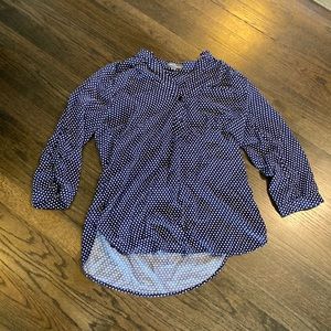 Market & Spruce Navy Blue and White Polka Dot Blouse Shirt Medium M Stitch Fix